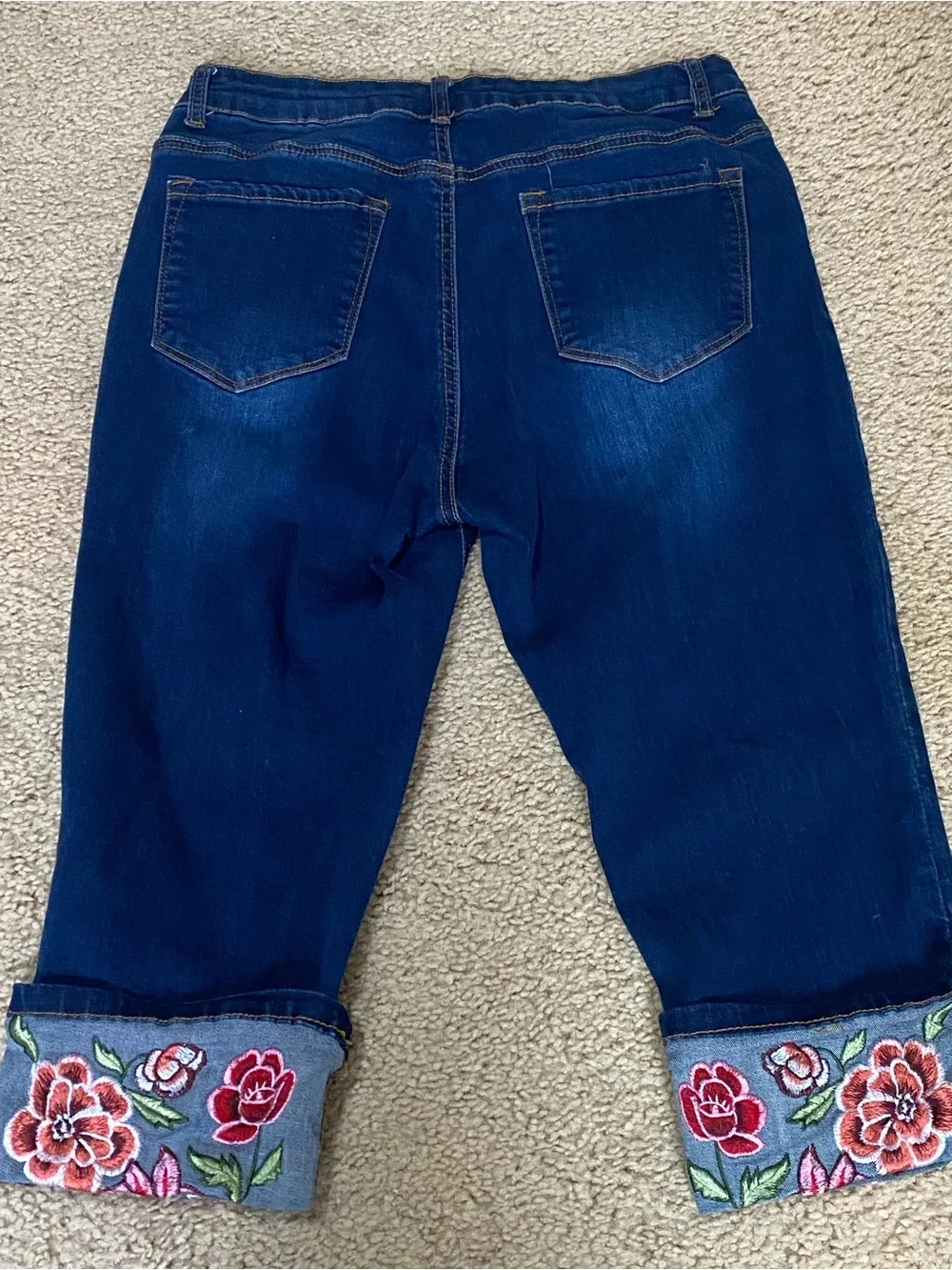 Sandpiper Dark Blue Cropped Jeans with Embroidered Cuffs